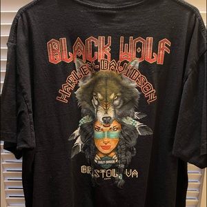 HARLEY DAVIDSON T- SHIRT, Black Wolf, Bristol, VA, Black, Large, cotton.